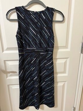 Kenneth Cole New York Navy Dress with Blue and White Dash Print